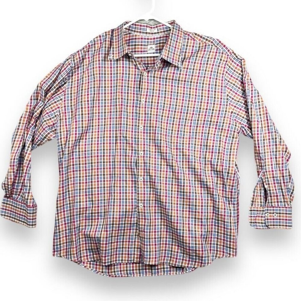 Peter Millar Collection Mens Size XL 100% Cotton  Button Down Multi Plaid Shirt